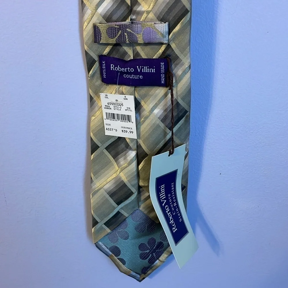 Roberto Villini Couture Silk Stain Resistant Geometric Necktie Tie